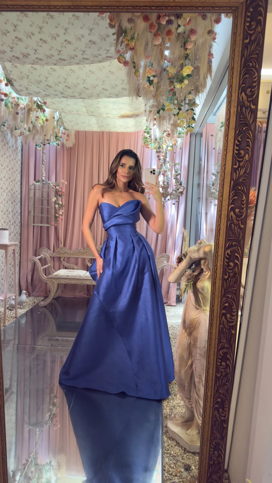 Vestido longo azul turquesa bordado